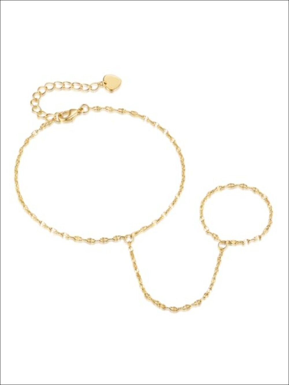 14K Gold Plated Bracelet & Hand Chain with Ring - Unique Link Design
